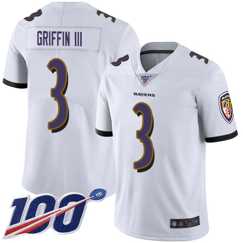 Baltimore Ravens Limited White Men Robert Griffin III Road Jersey NFL Football 3 100th Season Vapor Untouchable